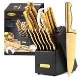 McCook golden titanium knife set with built-in sharpener for edge maintenance