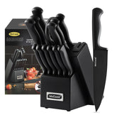 McCook knife set with built-in sharpener in black block for easy maintenance