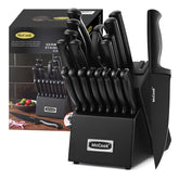 McCook Premium Black Knife Set in block with built-in sharpener for easy edge maintenance.