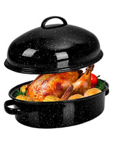 MCCSI roasting pan with lid and rack, nonstick enamel for easy cleanup.