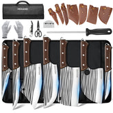 MDHAND 14pc butcher knife set with roll bag for organized kitchen prep