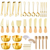 MDSPLPIY 49Pcs gold charcuterie set with wooden-handled knives for elegant serving.
