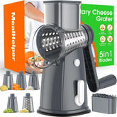 MealHelper 5-blade rotary grater showcasing versatile blade set for cheeses and vegetables.