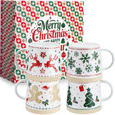 Meanplan Christmas mugs set of four ceramic cups with festive patterns for cozy cocoa mornings.