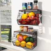 Mefirt stackable fruit bowl with wall mount and wood lid for organized kitchen storage.