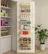 Mefirt white over-the-door pantry organizer with 12-inch width, ideal for compact kitchens