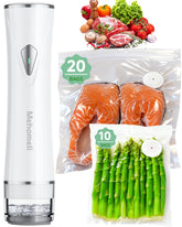 Mehomeli compact vacuum sealer on kitchen counter demonstrating handheld sealing.