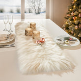 MeiSan white faux fur table runner on dining table adds cozy elegance.