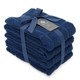 Mellow Buff dish towel front view in navy, soft and highly absorbent for kitchen tasks