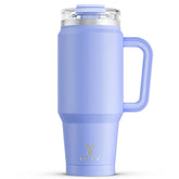 Meoky 32 oz tumbler with handle in lilac keeps beverages cold for 24 hours.