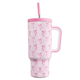 Meoky 40oz tumbler with handle and straw close-up showing ergonomic grip
