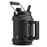 Meoky 64oz insulated bottle with top and side handles for easy outdoor hydration.
