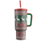 Meoky Christmas tumbler with handle and straw for cozy cocoa on cold days.