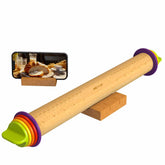 Mepple rolling pin with thickness rings for precise dough control.