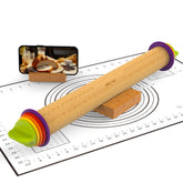 Mepple rolling pin with thickness rings showing adjustable thickness for even dough