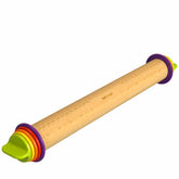 Mepple rolling pin with smooth wooden body for even dough thickness