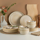 Metflavor Sculpted Dune dinner plate close-up showing ribbed glaze for everyday dining.