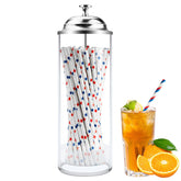 Mevtok straw holder with lid on counter keeps straws tidy and accessible.
