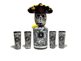 Mexskeletons tequila decanter with 4 shot glasses for stylish entertaining
