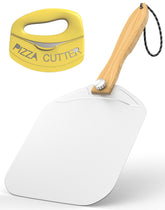 Meykwod 12-inch aluminum pizza peel aiding easy oven transfer.