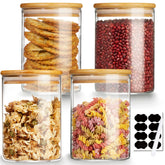 Mfacoy four-pack glass jars with airtight bamboo lids for fresh pantry storage