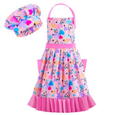 MHJY kids apron hat set with floral pleated skirt for creative cooking and baking.
