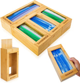 mHomeBilt bamboo bag storage organizer – front view for a tidy drawer and easy bag access.