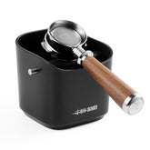 MHW-3BOMBER espresso knock box with slanted mouth for cleaner puck disposal.