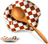 Miamolo checkered spoon rest on stove top keeps counters clean and organized.