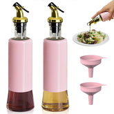 Miao'er Olive Oil Dispenser with pink spout enables precise pouring for salads.