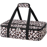 MIAOJIE leopard print lunch bag showing large capacity with two compartments