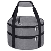MIAOJIE round insulated casserole carrier in grey keeps hot or cold meals ready.