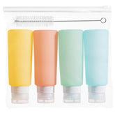 MICEBAY four-pack condiment bottles shown for travel and lunch use, with clear wide-mouth design
