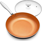 Michelangelo 8-inch frying pan with lid for quick, even cooking.