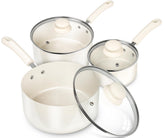 Michelangelo 1qt sauce pan with lid in white finish, easy monitoring and release