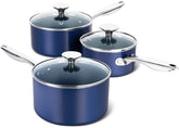 Michelangelo blue saucepan set with lid, stylish and practical for everyday cooking.