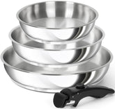 Michelangelo stainless steel frying pan set 8-inch with removable handle for space-saving storage