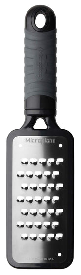 Microplane Home Series Extra Coarse Grater front view with thick cheese shredding capability