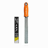 Microplane Premium Classic Zester Grater orange blade close-up for ultra-sharp zest
