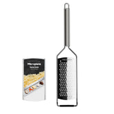 Microplane Professional Series coarse grater blade close-up for sharp, durable shredding.