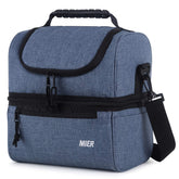 MIER adult lunch box blue steel large, front view, spacious two-deck design for meals on the go.