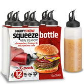 MIGHTY STRONG six-pack squeeze bottles front view for organized sauces and precise pouring.