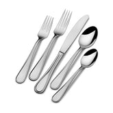 Mikasa Bravo 65-piece flatware set for dining with a modern mirror finish.