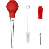 Mikim turkey baster tube shown for large capacity niche; helps even flavor distribution during basting.