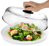 Mikro Innovations glass microwave splatter cover with clear glass for easy monitoring.