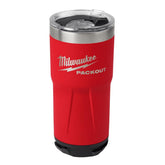 Milwaukee Packout tumbler with sliding magnetic lid for quick site access.