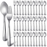 Minatee 50-pcs silverware set includes forks and spoons for versatile gatherings.