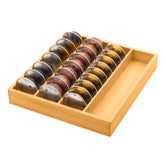 MinBoo bamboo coffee pod drawer insert shown on a countertop for organized Vertuo capsules.