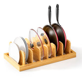 MinBoo bamboo pot lid organizer with 13 slots for lids and pans.