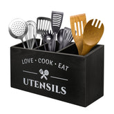 MINCORD rustic utensil holder with three compartments keeps kitchen organized on the counter.